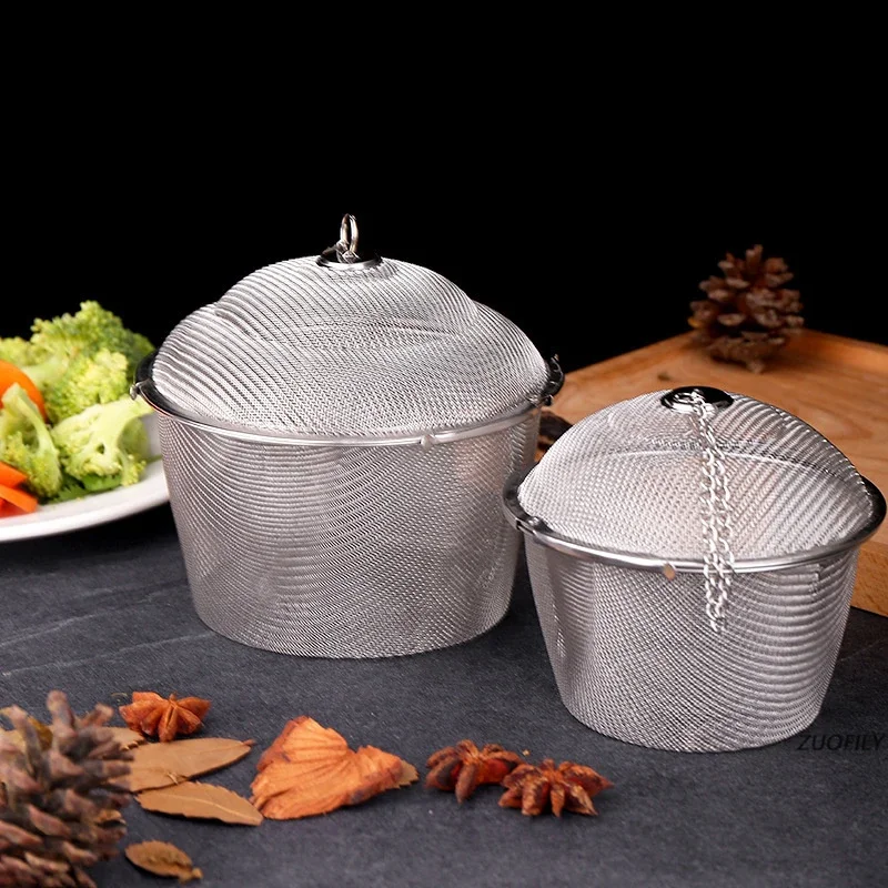 304 Stainless Steel Tea Coffee Stew Spice Soup Herbal Sieve Infuser Reusable Seasoning Bag Ball Kitchen Filter Sachet with Chain