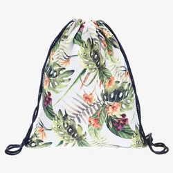 3D Printed Drawstring Bag Tropical Flower Fashion Mochila Cuerda Out Door Drawstring Backpack Women Men Modis String Bag Girl