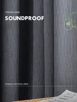 Soundproof Grey Blackout Curtains Noise Reduction Thermal Insulation Chenille Thickened Heavy Curtains for Bedroom Living Room 1