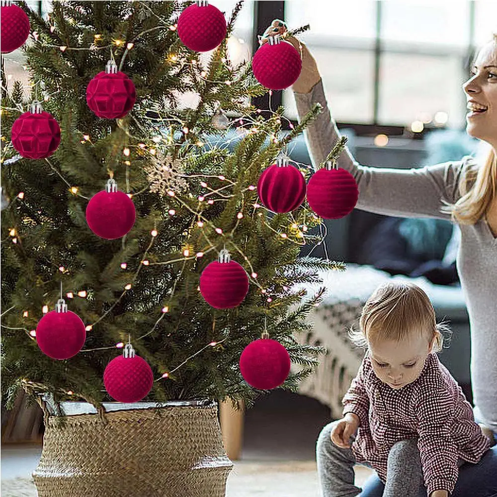 Description Picture 3 of item25Pcs Velvet Christmas Ball Ornaments Flocked Christmas Balls Decorative Christmas tree Baubles for Holiday Wedding Home Party