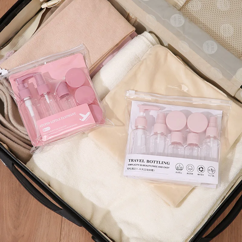 Compact 7-Piece Travel Toiletry Bottle Set - Refillable, Leakproof, and Lightweight Containers