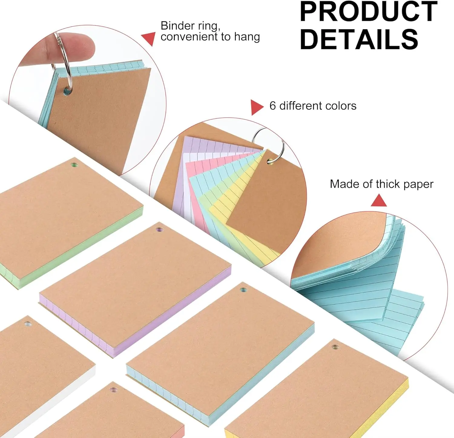 Vibrant Ruled Notecard Set with Binder Ring