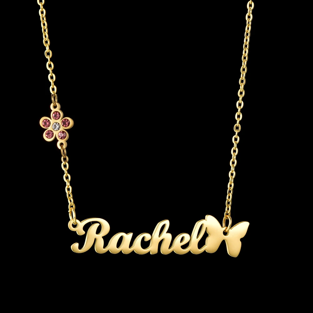 Acheerup Personalized Name Necklace Bracelet for Women Stainless Steel Custom Zircon Flower Crown Chain Pendant Jewelry Set Gift