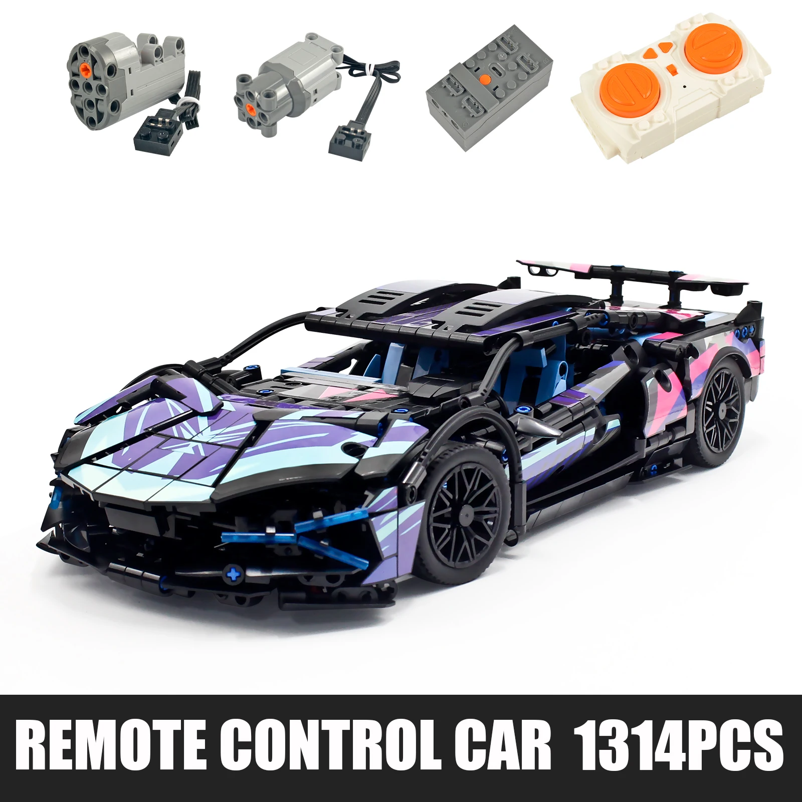 ブロックのレーシングカー リモコンとモーター付き 部品の数1644個