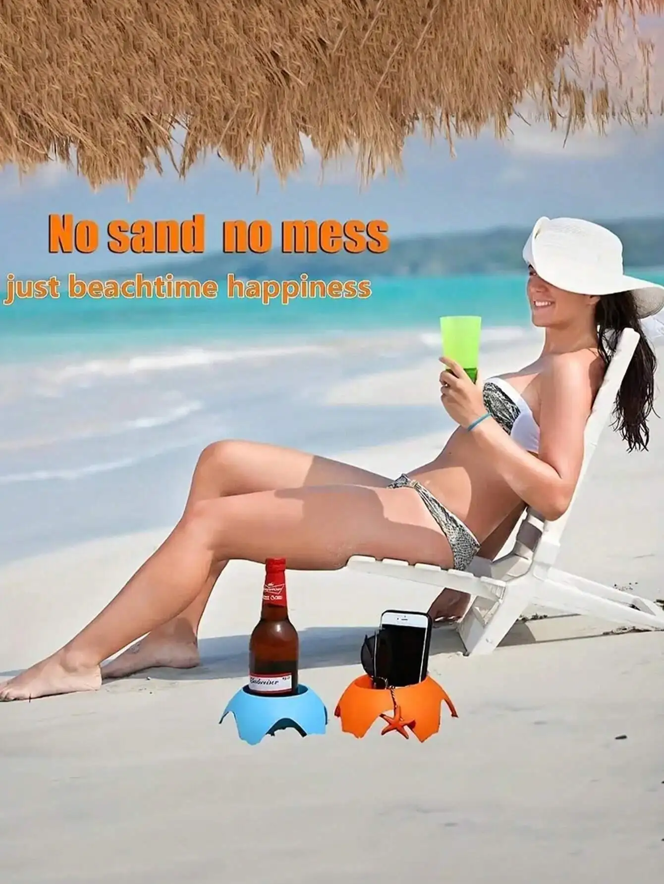 1pc Multifunctional Beach Cup Holder, The Must-Have Accessory For Beach Travel, Can Hold Drinks, Mobile Phones, Sunglasses And K