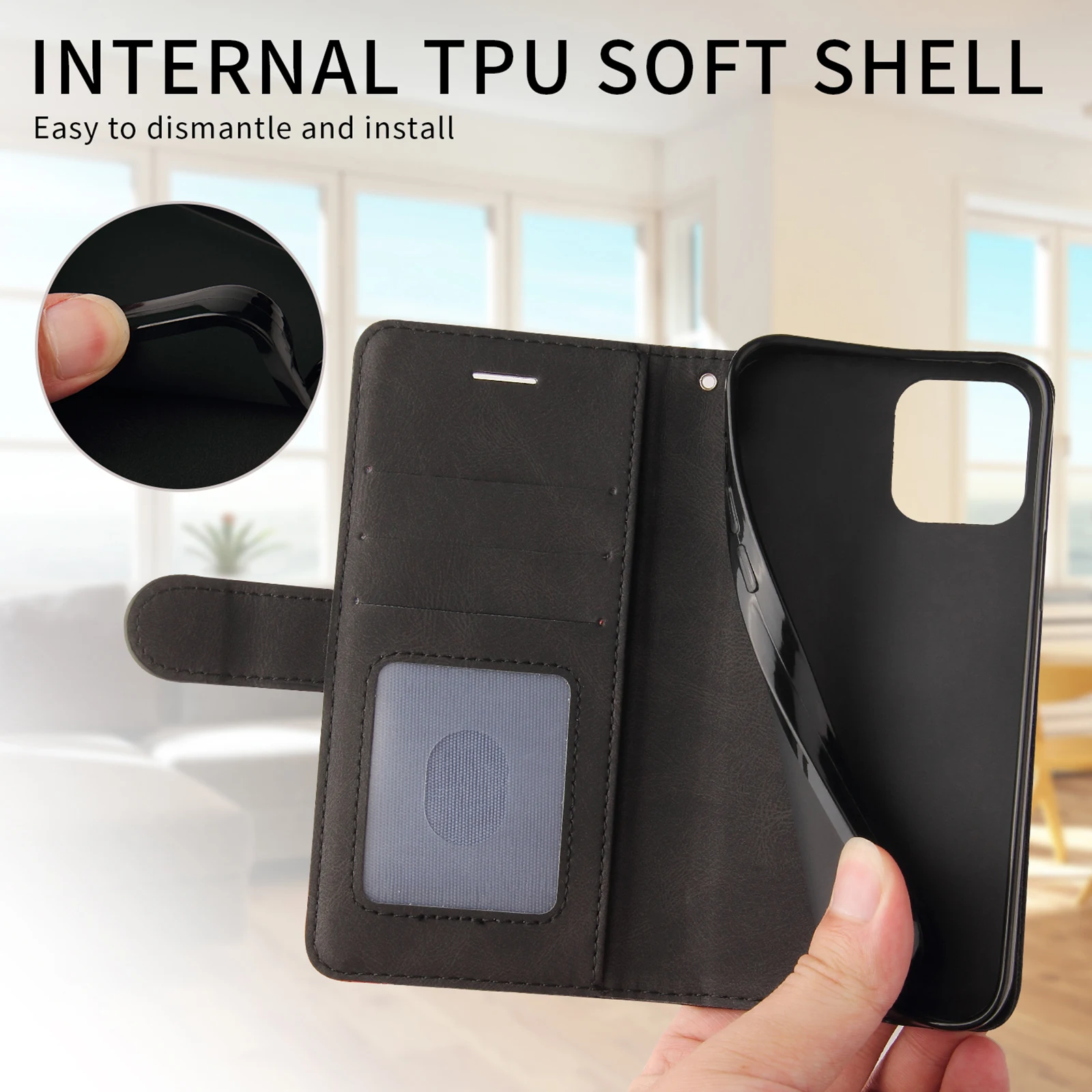 Secure Leather Anti-Theft Wallet Case with Magnetic Flip & Card Slot Cover