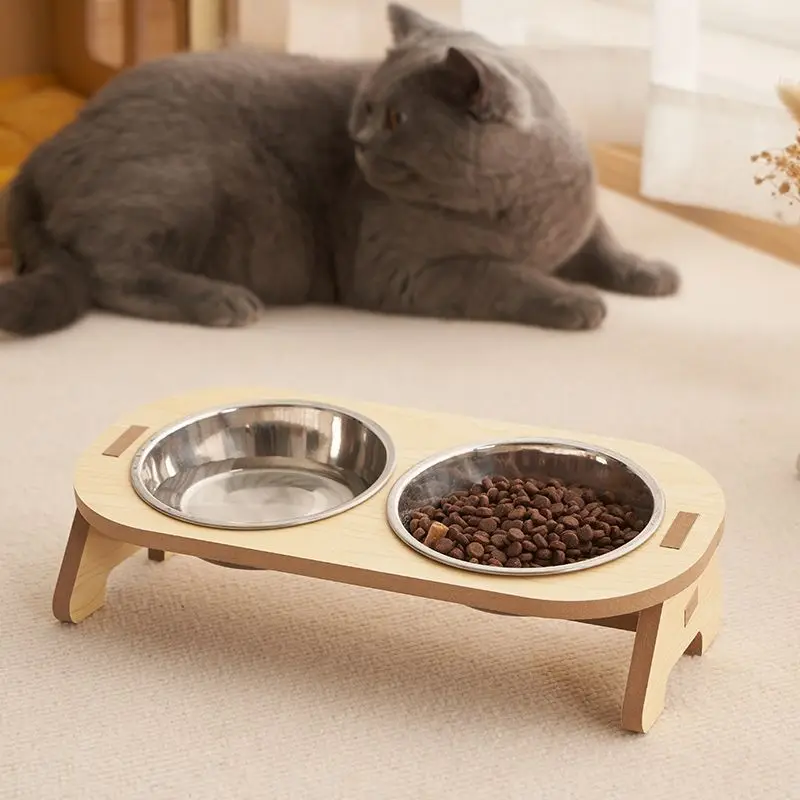 Pet food bowl 1PC Double Plate Cat Bowl Cat Rice Bowl Food Anti Knock Neck Protection Fixing Frame Small Dog