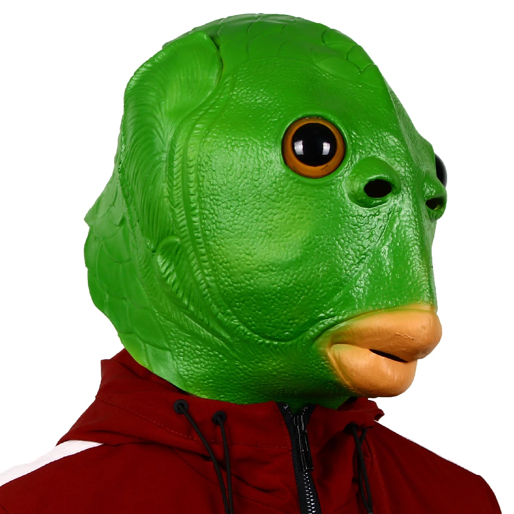 Funny Green Fish Head Mask for Adult Carnival Party Latex Halloween Cosplay Costume Mask Masquerade Cosplay Masks Scary masquerade mask halloween mask party masks fish head mask horror mask