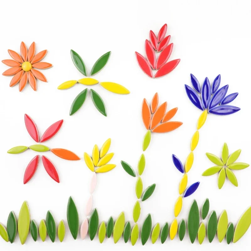 Description Picture 4 of item400g/14oz Ceramic Petal Mosaic Tiles DIY Porcelain Leaf Tile Willow Leaves Mosaic Making Stones 3-Sizes-Mix 4mm/0.15in Thickness
