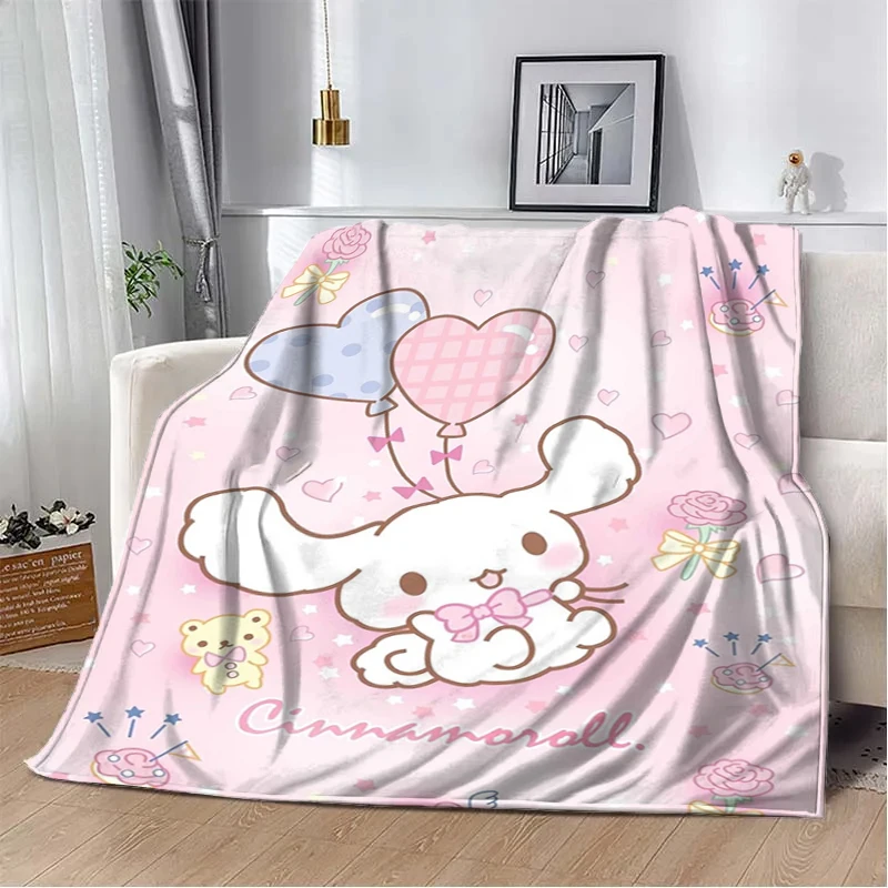 Japanese Sanrio Cinnamoroll Blanket Cartoon HD Print Flannel Office Soft Fluffy Picnic Blanket for Bed Plush Nap Cover Girl Gift 5
