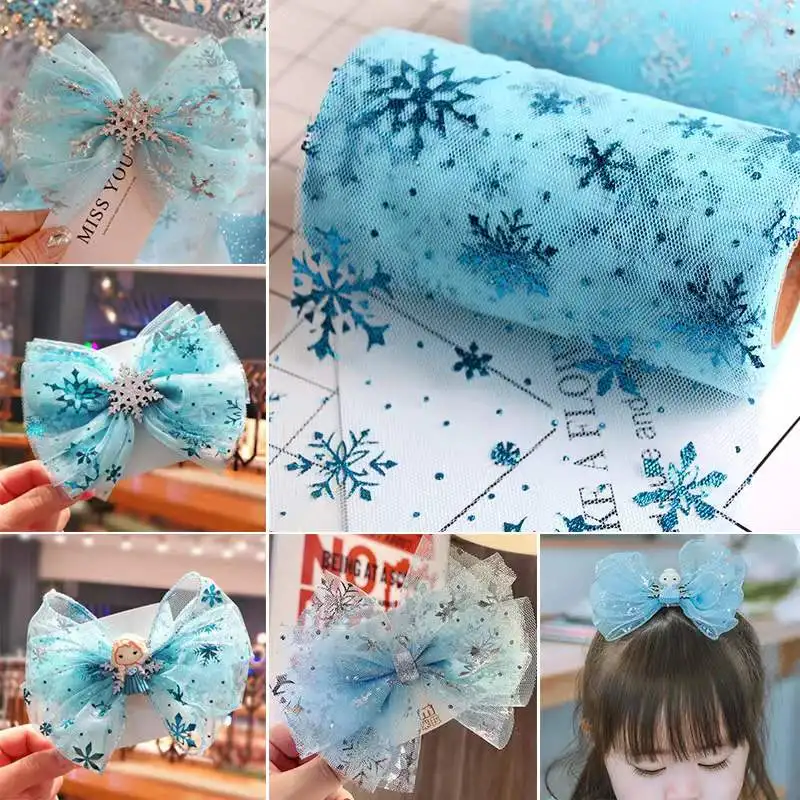 Snowflake Tulle Rainbow Silver Snow Star DIY Handmade Fabric 6cm*5y For Baby Dress Christmas Wedding Birthday Bouquet fabric craft supplies