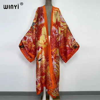 WINYI Summer Women Cardigan stitch robe Cocktail sexcy Boho Maxi African Holiday Batwing Sleeve Silk feeling Robe kimono CAFTAN 1