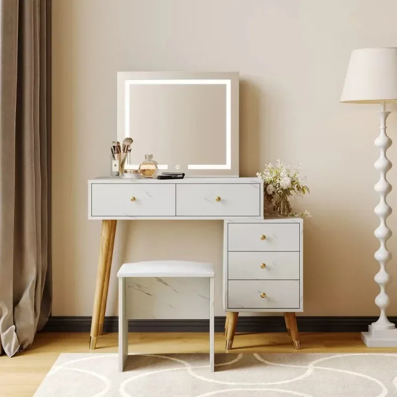selling solid square wooden dressing table white glass mirrored dressing table 3
