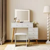 selling solid square wooden dressing table white glass mirrored dressing table 3