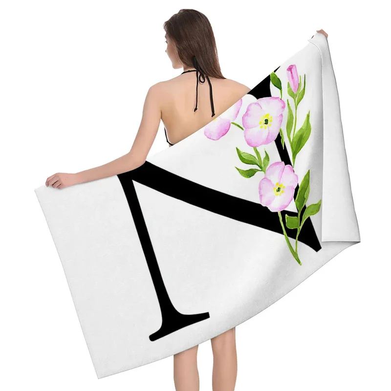 1pc Flower wreath letter pattern Pattern Beach Towel,Ultra-Fine Fiber Beach Blanket,Highly Absorbent Bath Towel,Suitable 6