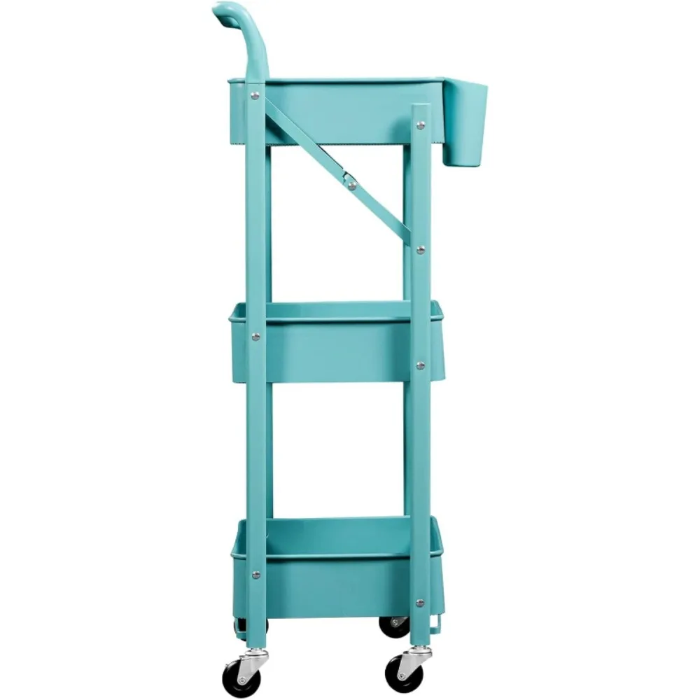 Foldable Storage Cart 3 Tier Rolling Cart with Wheels No Assemble Required Metal Utility Kitchen Cart Folding Shelves 2