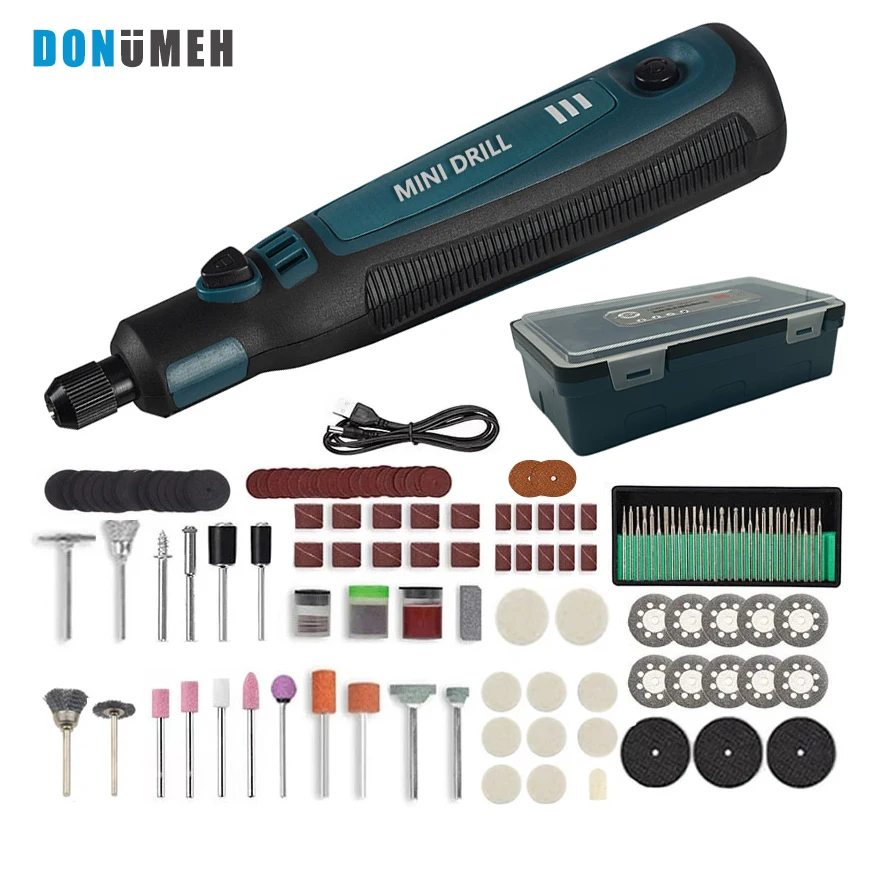 DONUMEH Cordless Electric Drill Grinder Dremel Rotary Tool Rechargeable Battery Woodworking Engraving 3 Speed Mini Engraver pen 18v 6 0ah lithium battery rechargeable battery eu charger for chainsaw electric drill angle grinder wrench blower power tool