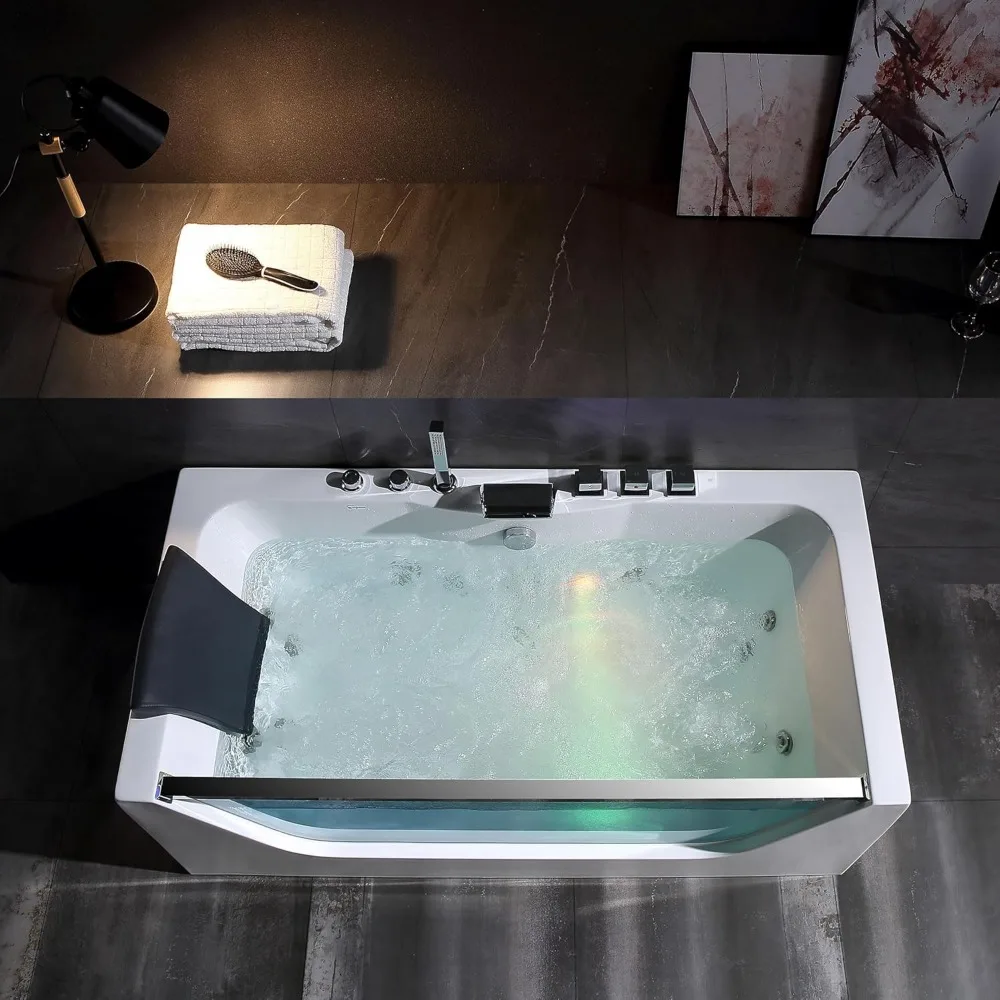 59 x 29" Whirlpool Tub,Acrylic Jetted Bathtub with 11 Jets,Hydromassage with Chromatherapy,3-Side Apron,58 Gallons 6