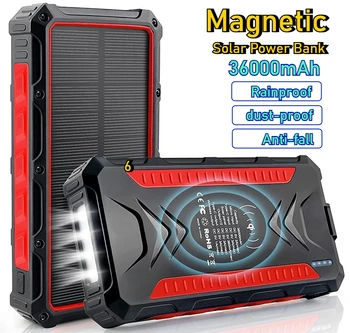 Solar Power Bank 36000Mah Grande capacità PD15W Ricarica rapida con luci LED super luminose per IPhone Xoiaomi Huawei Samsung