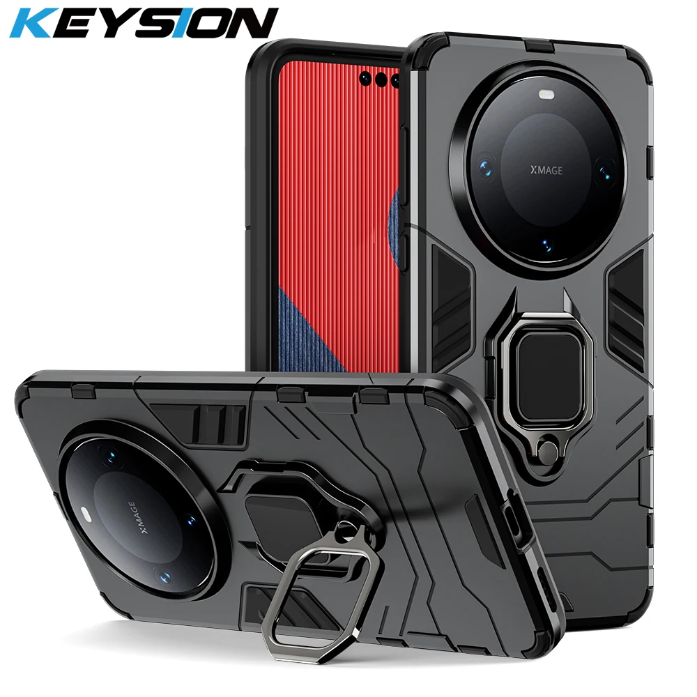 

KEYSION Shockproof Armor Case for Huawei Mate 60 Pro 50 40 Pro Soft Silicone+PC Ring Stand Phone Back Cover for Huawei Nova Y90