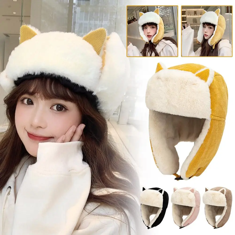 New Lovely Cat Ears Hat Korean Style Cute Autumn And Cotton Lei Warm Cycling Feng Windproof Hat Women Winter Cold Earmuffs Y2P0