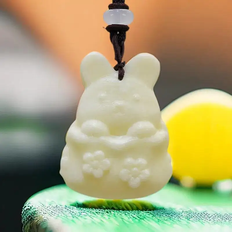 

Ожерелье с подвеской из натурального Нефритового кролика, роскошная модная резная бижутерия, дизайнерский амулет, подарок, очаровательные аксессуары из драгоценных камней