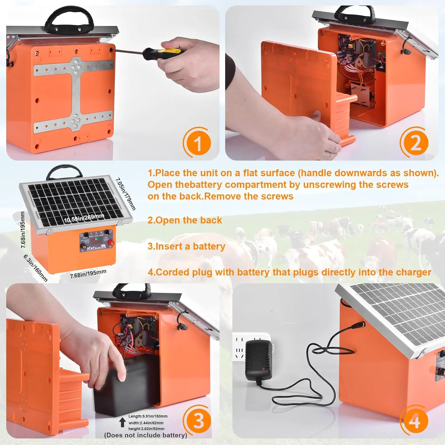 20 Miles Solar Electric Fence Charger 0.5J Energizer Controller for Livestock Prevent Predator Invasion for Poultry No Battery 6