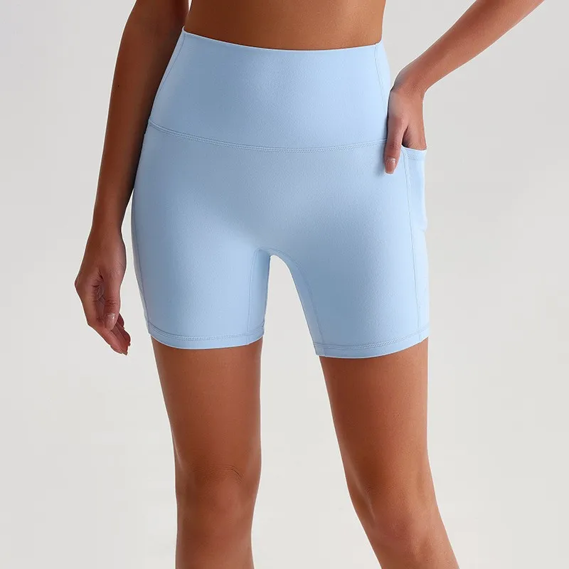 Solid Color Fitness Yoga Short Tight Women Soft High Waist Workout Sports Cycling Legging Shorts Soft Gym Training With Pocket