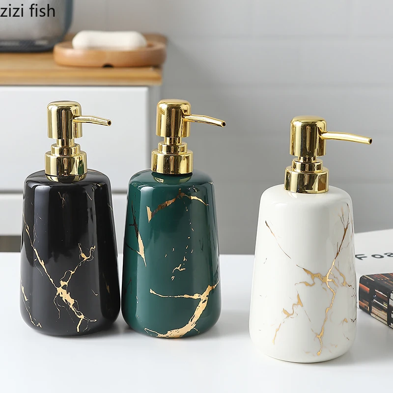 Golden Marble Texture Ceramic Portable Soap Dispenser Shampoo Bottle Hand Sanitizer Jar Bathroom Supplies 400ml Lotion Bottle soap dispenser shampoo dispenser refillable bottle