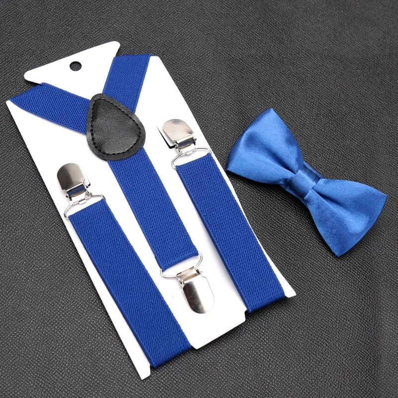 Kids Suspenders for Pants Bowtie Set Matching Tuxedo Suit Boy Girl Childs Black Adjustable Y-Back Brace Belt Wedding Accessories