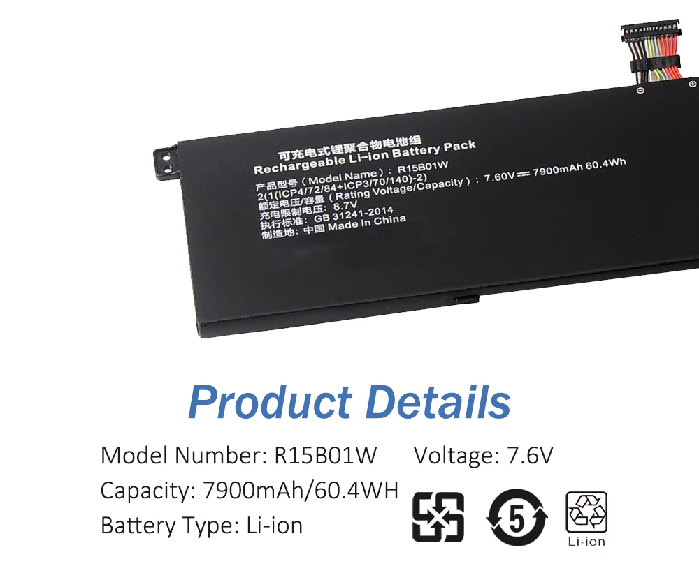 Etesbay-bateria do Portátil para Xiaomi mi Pro Notebook 15.6 Series Tm1701 171501-aq 7900mah 5.4 wh R15b01w - Imagem 5
