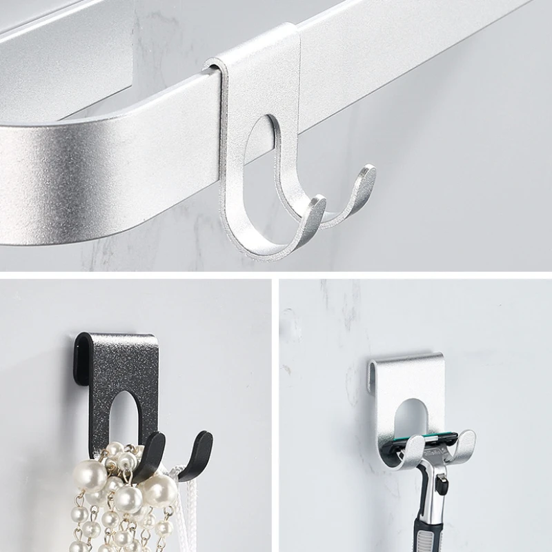 Aluminum Hook Shower Glass Door Hook Free Hole Towel Rack Hanger Key Organizer plug Shaver Holder Rack 1pc