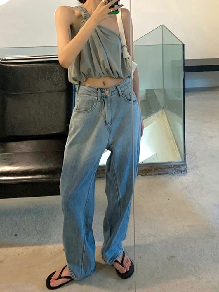 High Waisted Jeans Woman Trashy Y2k Clothes High Street Blue Jeans 2023  Standard Jeans for Female Korean Fashion Pants