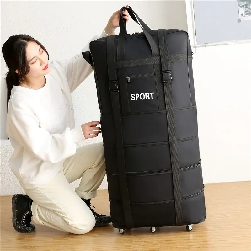Luggage Bag with Wheels Expandable Folding Oxford Trolley Suitcase  Unisex Carrier Bag Weekend Trip Airplane Luggage Storage Bag