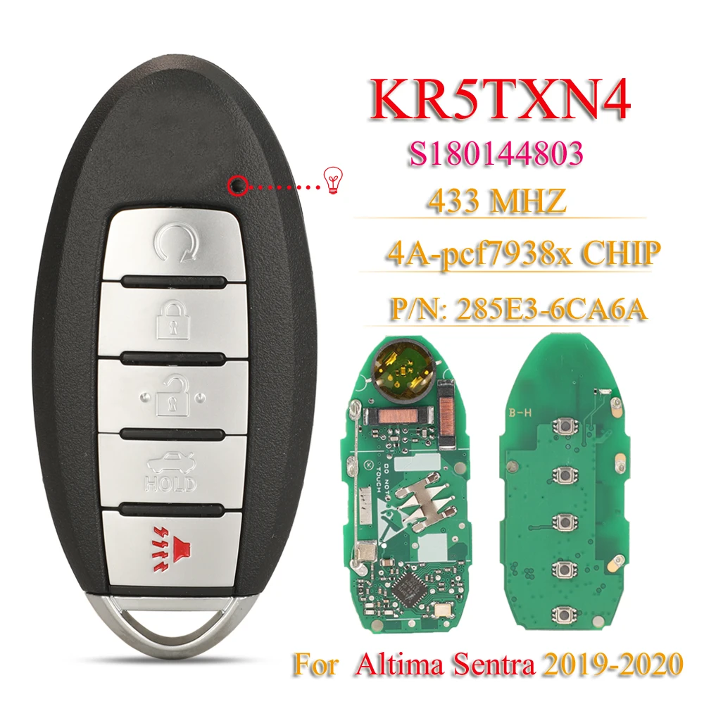 Jingyuqin S180144803 Kr5Txn4 Proximity Smart Key Fob 433Mhz Ncf29A1M 4A For Nissan Altima Sentra 2019-2020 5Buttons