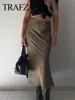TRAFZA 2024 Y2K Casual Women Long Skirt Spring Elastic High Waisted A-Line Casual Female Satin Skirts High Street Lady Skirts 4