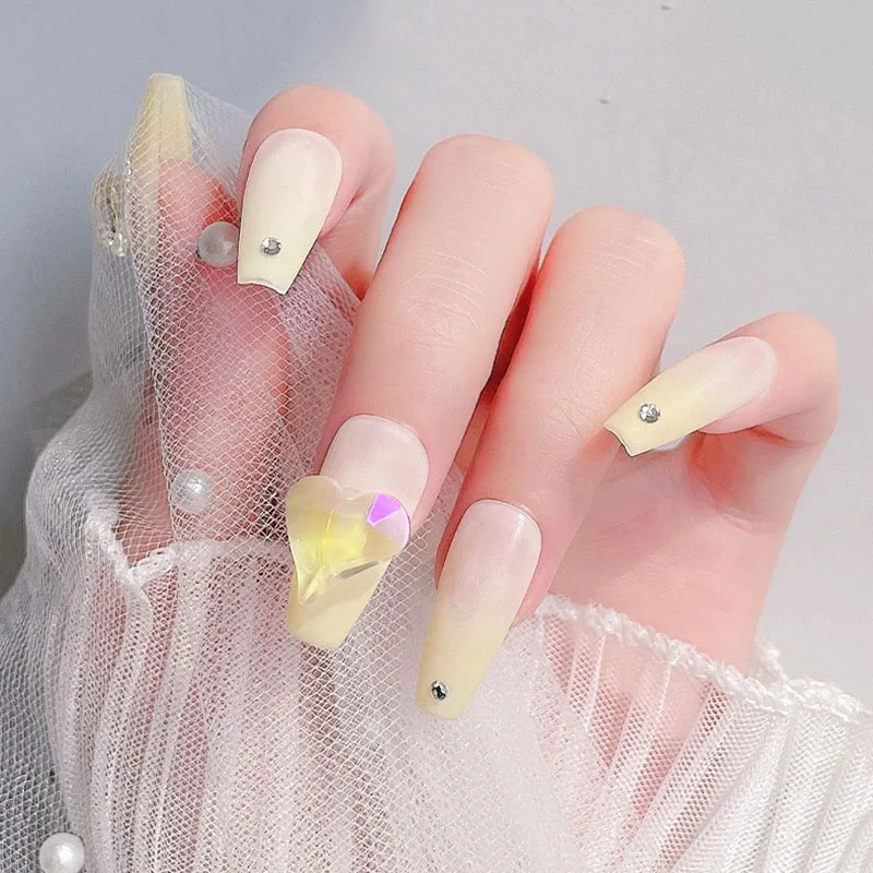 투명 노란색 오로라 AB 크리스탈 포인트 바닥 유리 네일 아트 라인석 다이아몬드, DIY 매니큐어 장식 액세서리, 20 개, 50 개
