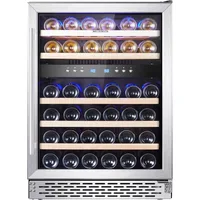 Wine Cooler,Built-in Wine Fridge Under Counter or Freestanding Dual Zones,Auto Defrost,6 Removable Shelves Glass Door 1