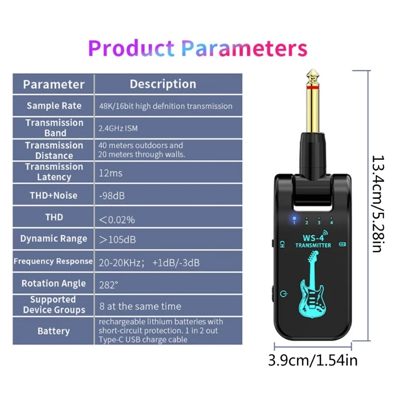 Rechargeable Wireless Guitar Transmitters Receiver 2.4GHz Wireless Guitar System for Electronic Instrument Low Delay