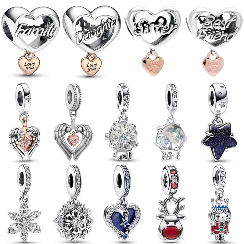 

Love You Family Daughter Heart Angel Wings Snowglobe Bell Pendant Bead 925 Sterling Silver Charm Fit Europe Bracelet Jewelry