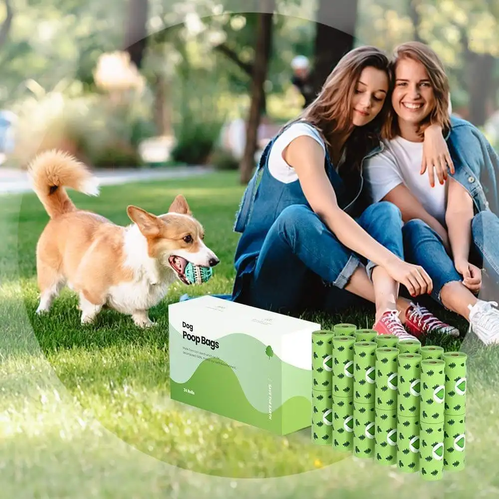 LAIKA 100% Corn Starch Dog Poop Bag Biodegradable Garbage Dispenser Outdoor Waste Bags Dog Leash Pooper Bags Pick up Litter Tool