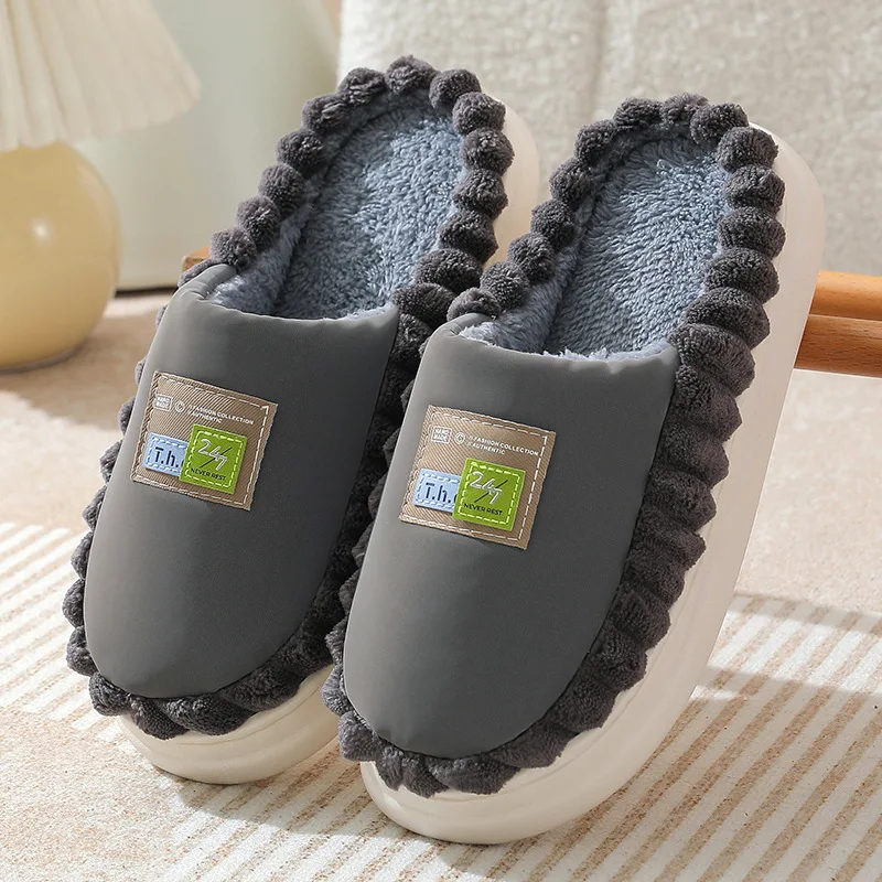

High Quality Winter Slippers Warm Plush Men's Home Slippers Thicken Furry Dad Indoor Non-Slip Slipper Male Comfort Cotton Slides