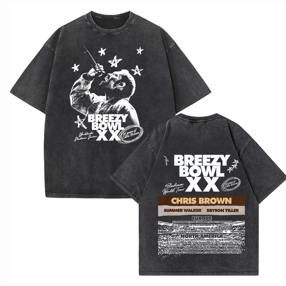 Chris Brown Breezy Bowl XX ツアー 2025 ウォッシュ Tシャツ