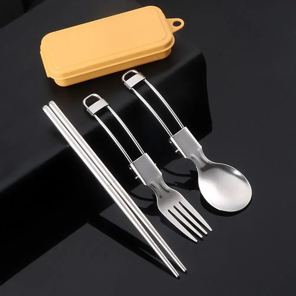 Foldable Camping Spoon Fork Chopsticks Flatware Outdoor Picnic Cutlery Set Stainless Steel Utensil Spoon Set Camping Equipment Camping Cutlery Portable Tableware Portable Cutlery