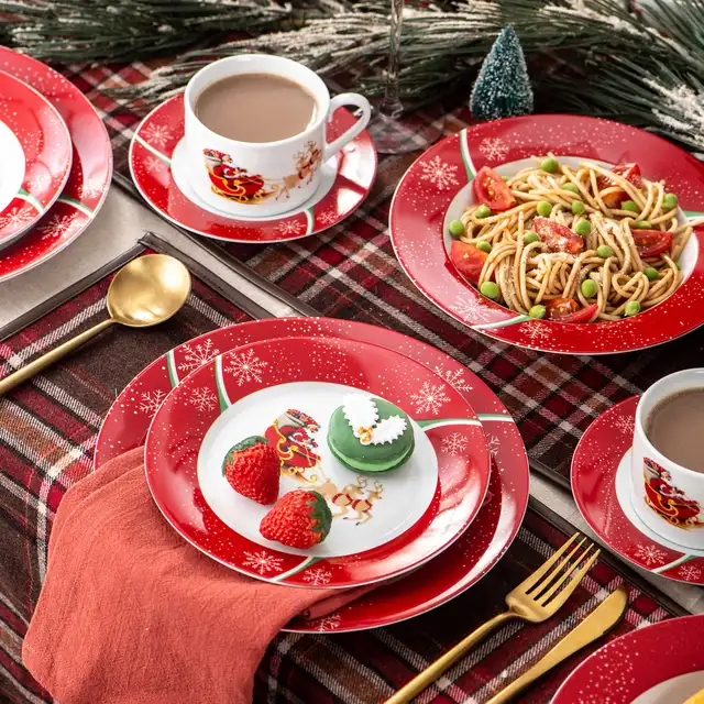 VEWEET, Série SANTACLAUS, Service de Table en Porcelaine pour 12 Personnes,  36 pièces, Assietes Plates, Assiettes Creuses, Assiettes - Cdiscount Maison