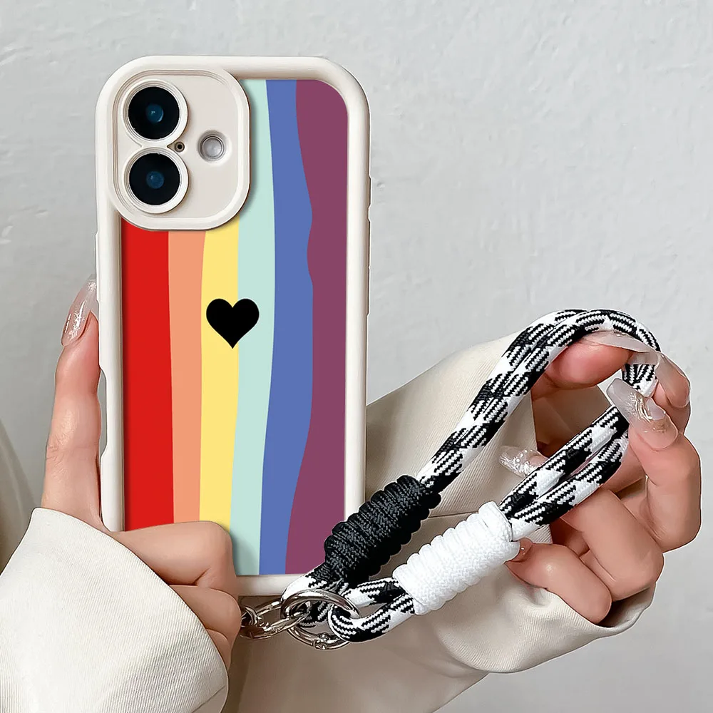MyGadget Cover per iPhone 13 Mini - Custodia con Corda TPU Opaca - Case con Cordino Rigida & Resistente con Laccio | Tracolla - Nero