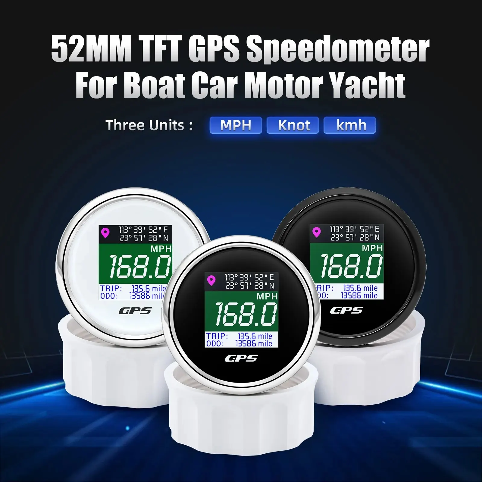 Digital GPS Speedometer 52mm 12V 24V TFT Screen Trip ODO Mph Knot Km/h GPS Antenna For Motor Boat Car RV Speed Meter
