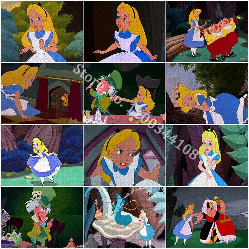 

300/500/1000 Pcs Puzzles Disney Movie Alice In Wonderland Jigsaw Puzzle Children's Education Adult Decompression Toy Handmade