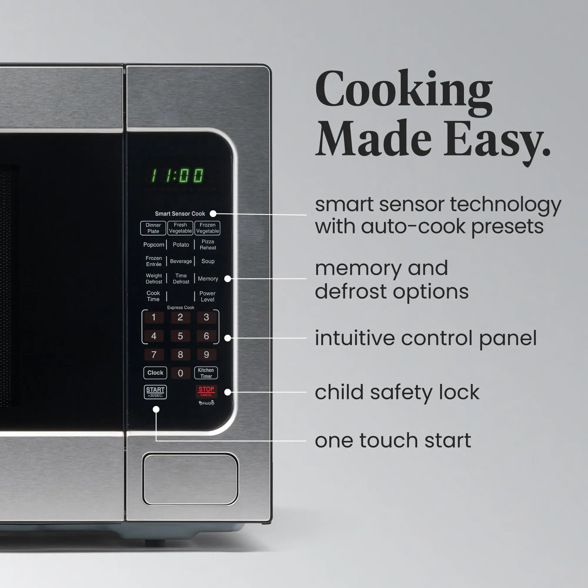 1100W 2.2 cu ft Countertop Microwave Oven With Smart Sensor LED Lighting Child Lock - For Apartments and Dorms 3