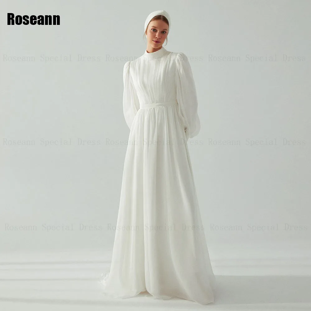 

Muslim Exquisite A-line Wedding Dresses Fold 2024 Draped Pleat Button Satin High Collar Bride Gown Floor Length robe de mariée